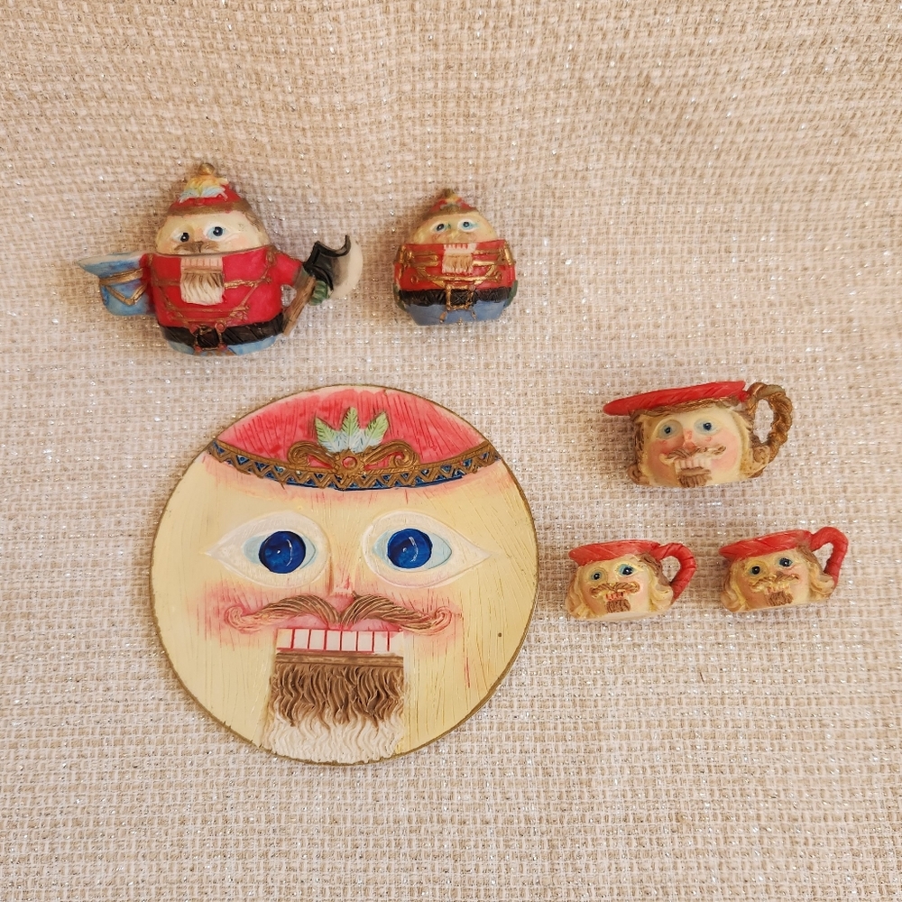 SOLDVintage Nutcracker Figurines Mini Resin Tea Set Weird Cute Festive Christmas